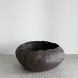 Handmade Black Stoneware Vase Large Wabi Sabi Pottery Bowl - thumbnail 1