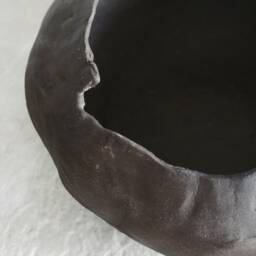 Handmade Black Stoneware Vase Large Wabi Sabi Pottery Bowl - thumbnail 2
