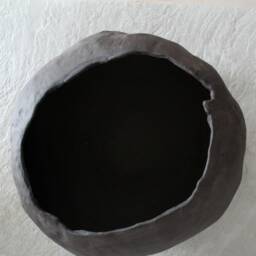 Handmade Black Stoneware Vase Large Wabi Sabi Pottery Bowl - thumbnail 3