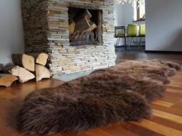 "Giant Brown Double Sheepskin Rug, Genuine Leather Wool Carpet - 79"" X 30" - thumbnail 1