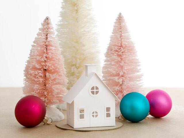White Christmas Village Putz House Kit in Mini Or Tealight Size- Holiday Party Craft, Gift Under 20 - Bungalow - image 1