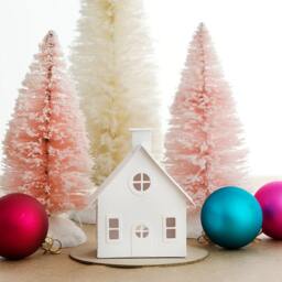 White Christmas Village Putz House Kit in Mini Or Tealight Size- Holiday Party Craft, Gift Under 20 - Bungalow - thumbnail 2