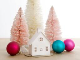 White Christmas Village Putz House Kit in Mini Or Tealight Size- Holiday Party Craft, Gift Under 20 - Bungalow - thumbnail 1