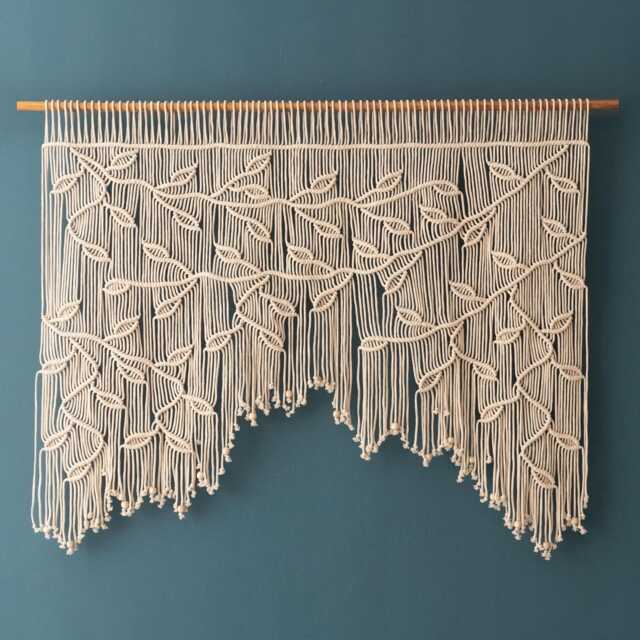Boho Macrame Curtain, Home Decor Modern, Leaf Rustic Valance, Room Aesthetic, Door Textile Wall Art C02 - image 1
