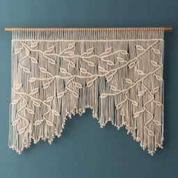 Boho Macrame Curtain, Home Decor Modern, Leaf Rustic Valance, Room Aesthetic, Door Textile Wall Art C02 - thumbnail 1