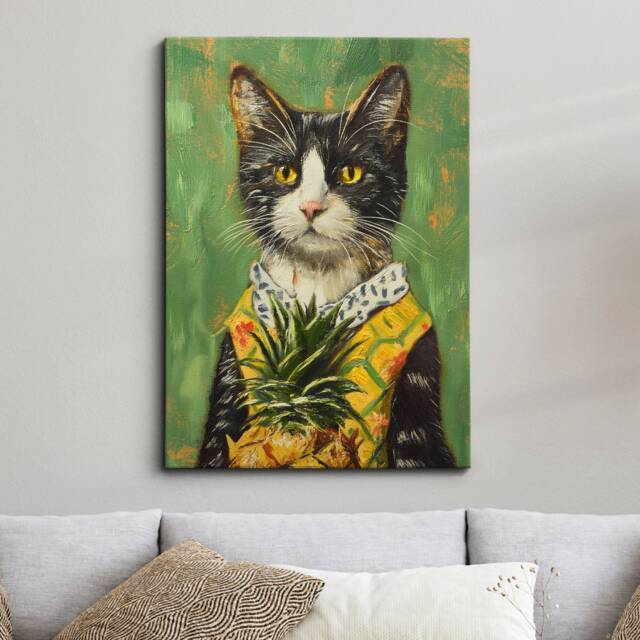 Cat Pineapple Outfit Framed Poster Print & Canvas Wall Decor Art Oil Painting Bedroom Home Living Room Funny Animal Lover Gift - image 1