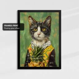 Cat Pineapple Outfit Framed Poster Print & Canvas Wall Decor Art Oil Painting Bedroom Home Living Room Funny Animal Lover Gift - thumbnail 2