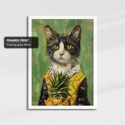 Cat Pineapple Outfit Framed Poster Print & Canvas Wall Decor Art Oil Painting Bedroom Home Living Room Funny Animal Lover Gift - thumbnail 3
