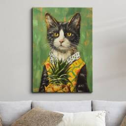 Cat Pineapple Outfit Framed Poster Print & Canvas Wall Decor Art Oil Painting Bedroom Home Living Room Funny Animal Lover Gift