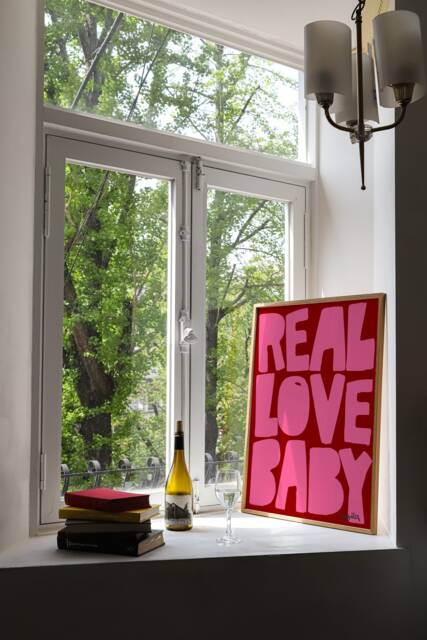 Real Love Baby Print Red Pink - Typography Print, Retro Wall Art, Dorm Trending Aesthetic Art Poster Unframed - image 1