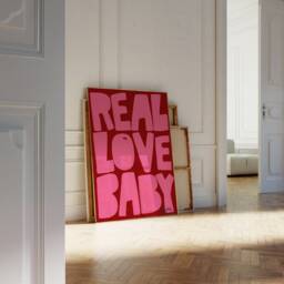 Real Love Baby Print Red Pink - Typography Print, Retro Wall Art, Dorm Trending Aesthetic Art Poster Unframed - thumbnail 2