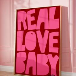Real Love Baby Print Red Pink - Typography Print, Retro Wall Art, Dorm Trending Aesthetic Art Poster Unframed - thumbnail 3