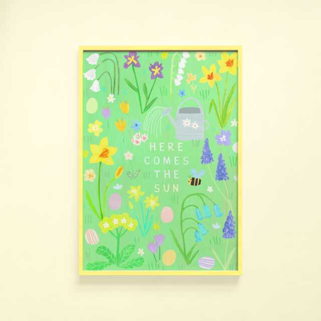 Here Comes The Sun Print - Spring Easter Nature Daffodills Flowers Pretty Garden Green Nursery Kids Room Children's Wall Art - image 1