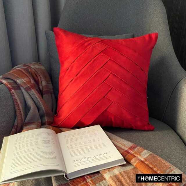 "Designer Pintucks, Textured, Striped Red Pillow Sham 24""x24""/26""x26" - image 1