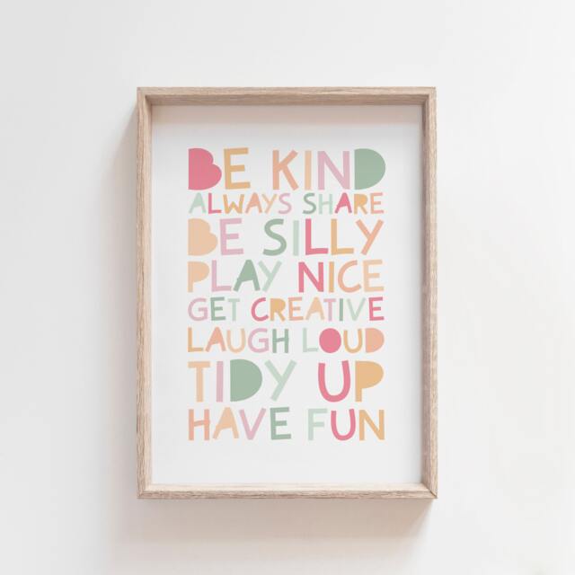 Playroom Prints, Girls Pastel Nursery Be Kind Print, Wall Art, Bedroom Art - image 1