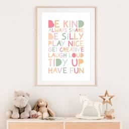 Playroom Prints, Girls Pastel Nursery Be Kind Print, Wall Art, Bedroom Art - thumbnail 2