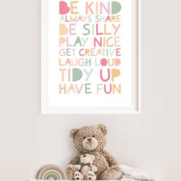 Playroom Prints, Girls Pastel Nursery Be Kind Print, Wall Art, Bedroom Art - thumbnail 3