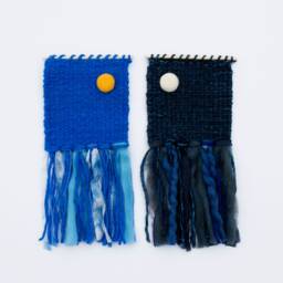 Mini Moon Woven Wall Hanging, Weaving, Tapestry, Navy, Blue, Needle Felting, Small, Nursery Decor, Boho, Modern, Wool, Textile, Fiber - thumbnail 3