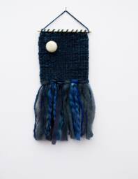 Mini Moon Woven Wall Hanging, Weaving, Tapestry, Navy, Blue, Needle Felting, Small, Nursery Decor, Boho, Modern, Wool, Textile, Fiber - thumbnail 1