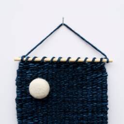 Mini Moon Woven Wall Hanging, Weaving, Tapestry, Navy, Blue, Needle Felting, Small, Nursery Decor, Boho, Modern, Wool, Textile, Fiber - thumbnail 2