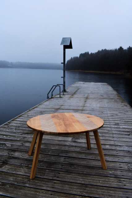 Oval Herringbone Coffee Table Handmade Scandinavian Plywood Sofa Table - image 1