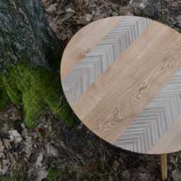 Oval Herringbone Coffee Table Handmade Scandinavian Plywood Sofa Table - thumbnail 4