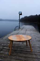 Oval Herringbone Coffee Table Handmade Scandinavian Plywood Sofa Table - thumbnail 1