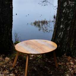 Oval Herringbone Coffee Table Handmade Scandinavian Plywood Sofa Table - thumbnail 3