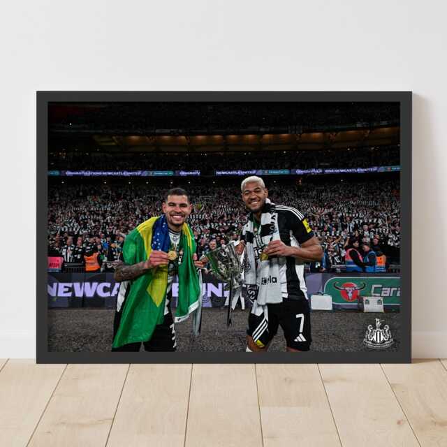 Newcastle United Cup Winners Print - Bruno & Joelinton With Trophy Poster - image 1