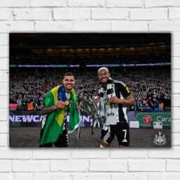 Newcastle United Cup Winners Print - Bruno & Joelinton With Trophy Poster - thumbnail 2
