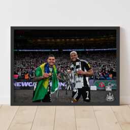 Newcastle United Cup Winners Print - Bruno & Joelinton With Trophy Poster - thumbnail 1