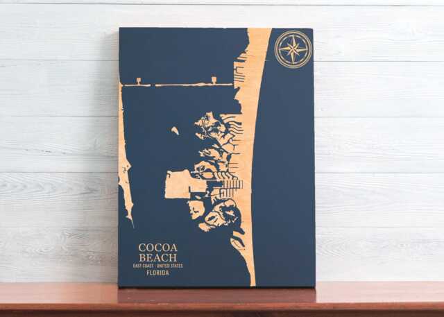 Cocoa Beach, Florida Map - Engraved Wood Coastal Wall Art Sign, Beach House Home Decor Nautical Print, Unique Personalized Family Gift - image 1