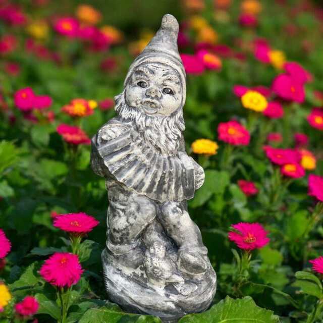 Concrete Gnome Statue With Accordion Elf Playing Figurine Stone Garden Musician Sculpture Outdoor Yard Ornament Music Lover Gift - image 1