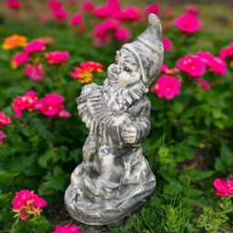 Concrete Gnome Statue With Accordion Elf Playing Figurine Stone Garden Musician Sculpture Outdoor Yard Ornament Music Lover Gift - thumbnail 3