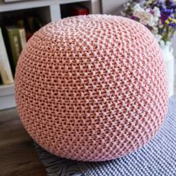 Peach Knitted Pouf, Crochet Pink Floor Cushion, Knitted Ottoman Round Footstool, Nursery Many Colors & Sizes - thumbnail 3