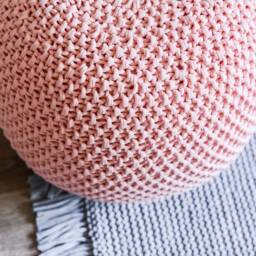 Peach Knitted Pouf, Crochet Pink Floor Cushion, Knitted Ottoman Round Footstool, Nursery Many Colors & Sizes - thumbnail 4