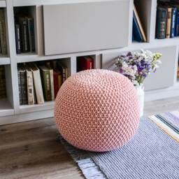 Peach Knitted Pouf, Crochet Pink Floor Cushion, Knitted Ottoman Round Footstool, Nursery Many Colors & Sizes - thumbnail 2