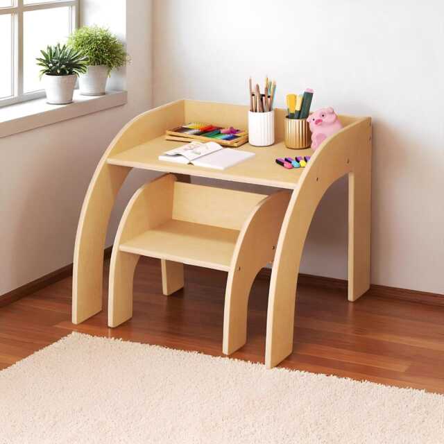 Montessori Kids Table & Chair Set, Natural Wood Furniture - image 1