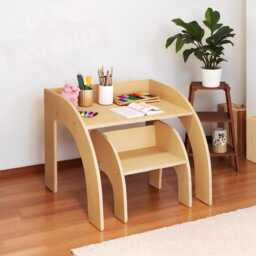 Montessori Kids Table & Chair Set, Natural Wood Furniture - thumbnail 3
