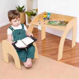 Montessori Kids Table & Chair Set, Natural Wood Furniture - thumbnail 2