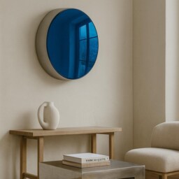 Metal Wall Decor, Chrome Sculpture Wall Art, Artwork, Art, Blue Round Mirror, Mirror - thumbnail 2