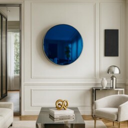 Metal Wall Decor, Chrome Sculpture Wall Art, Artwork, Art, Blue Round Mirror, Mirror - thumbnail 3