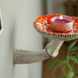 Mushroom Candle Holder, Chime Skinny Floating Nightstand, Ceramic Amanita Candleholder - thumbnail 2
