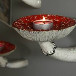 Mushroom Candle Holder, Chime Skinny Floating Nightstand, Ceramic Amanita Candleholder - thumbnail 3