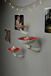 Mushroom Candle Holder, Chime Skinny Floating Nightstand, Ceramic Amanita Candleholder