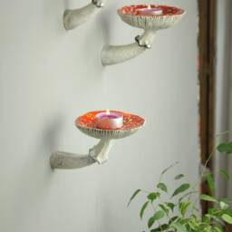 Mushroom Candle Holder, Chime Skinny Floating Nightstand, Ceramic Amanita Candleholder - thumbnail 4