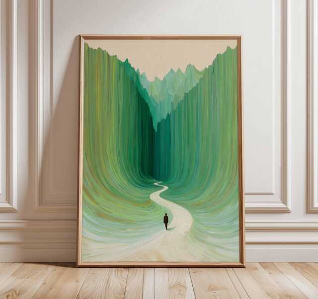 Abstract Wall Art, Green Landscape Poster, Modern Nature Print, Minimalist Mountain Path Artwork, Contemporary Decor Poster - image 1