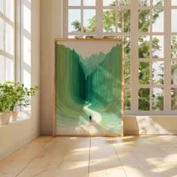 Abstract Wall Art, Green Landscape Poster, Modern Nature Print, Minimalist Mountain Path Artwork, Contemporary Decor Poster - thumbnail 3