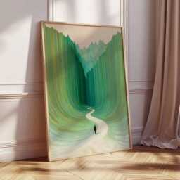 Abstract Wall Art, Green Landscape Poster, Modern Nature Print, Minimalist Mountain Path Artwork, Contemporary Decor Poster - thumbnail 2