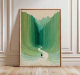 Abstract Wall Art, Green Landscape Poster, Modern Nature Print, Minimalist Mountain Path Artwork, Contemporary Decor Poster - thumbnail 1